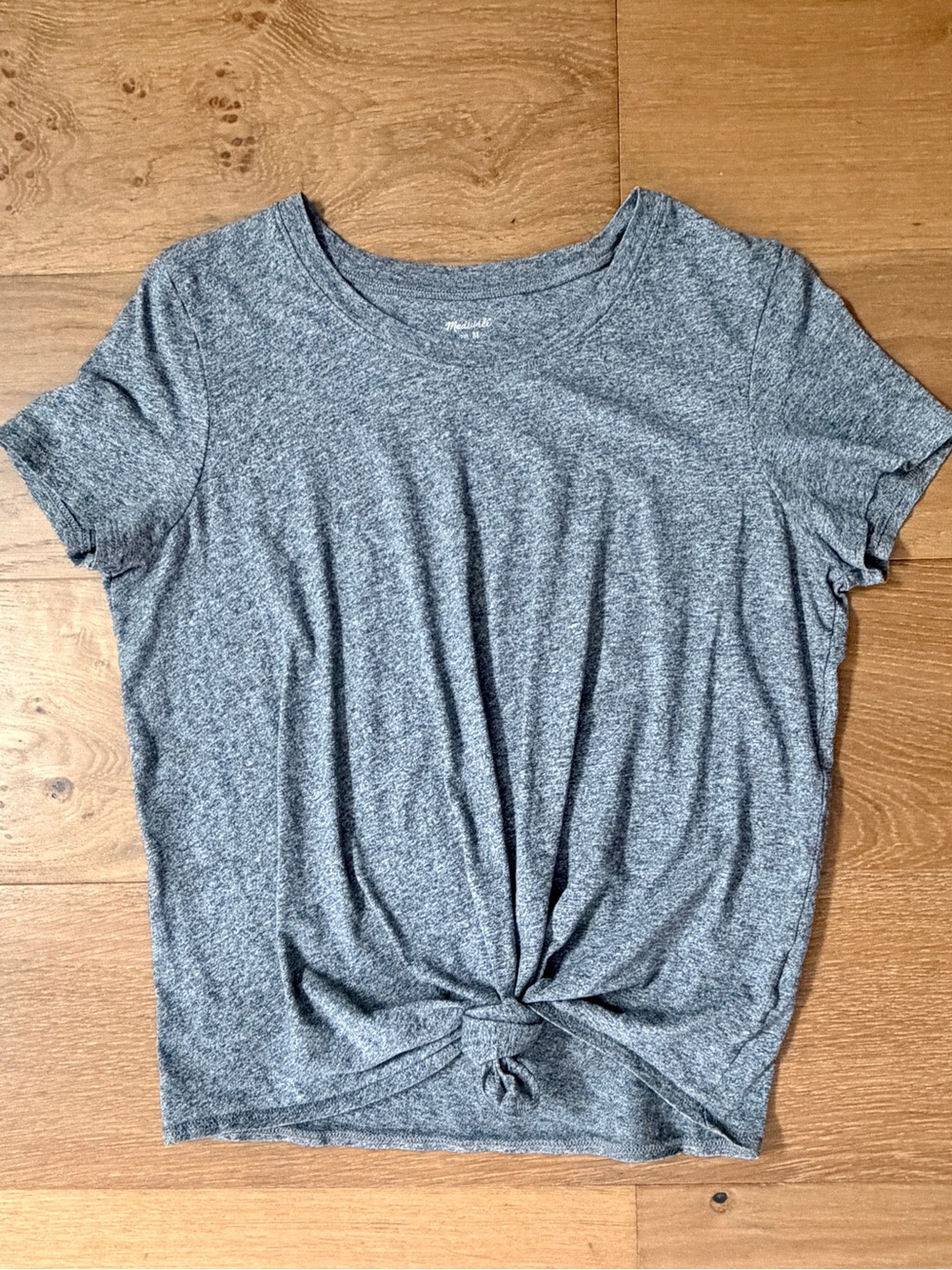 Madewell Front Knot Short Sleeve Tee Heather Grey Tie Hem Casual Top Medium EUC